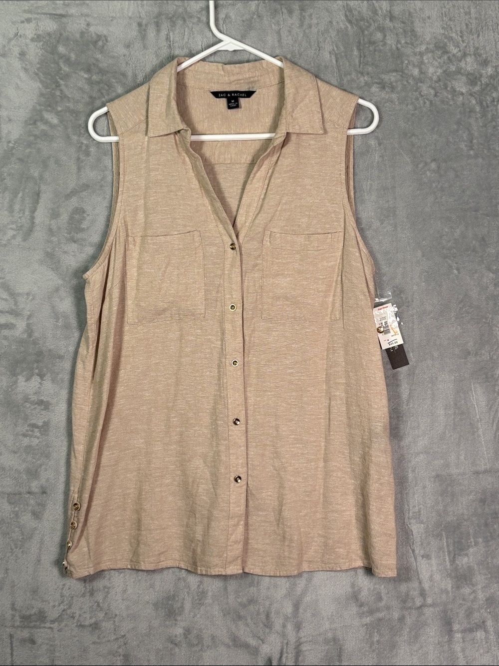 NWT New Zac & Rachel Taupe Tan Sleeveless Linen Blend Top Size Medium